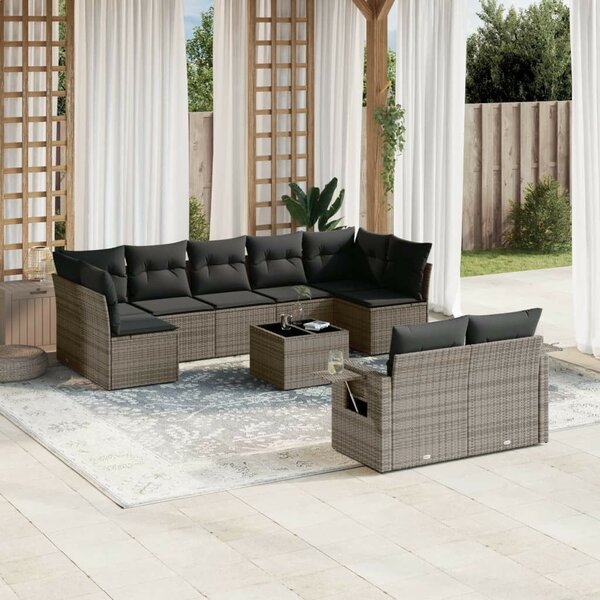 VidaXL Polyrattan Kerti Ülőgarnitúra - 10 részes - Szürke