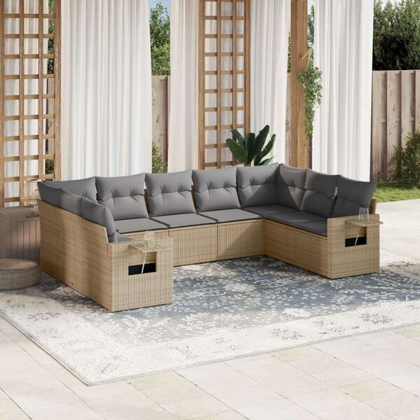 VidaXL U alakú Kerti Garnitúra - 9 részes - Bézs Polyrattan