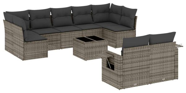 VidaXL Polyrattan Kerti Ülőgarnitúra - 10 részes - Szürke