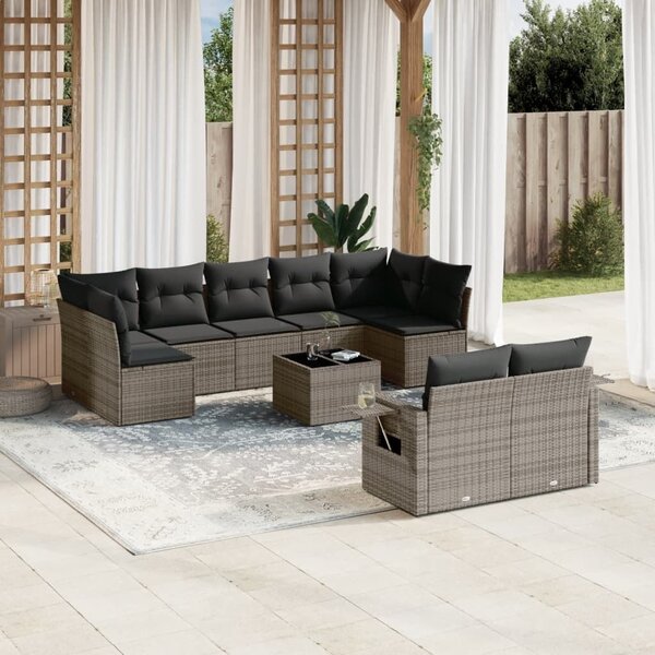 VidaXL Polyrattan Kerti Ülőgarnitúra - 10 részes - Szürke