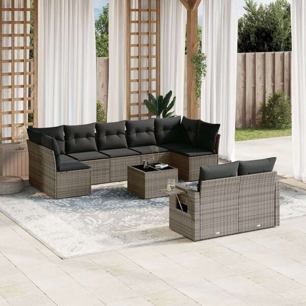 VidaXL Polyrattan Kerti Ülőgarnitúra - 10 részes - Szürke
