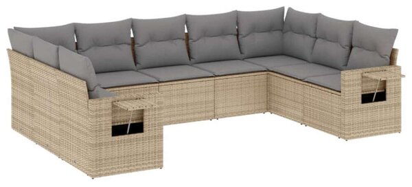 VidaXL U alakú Kerti Garnitúra - 9 részes - Bézs Polyrattan