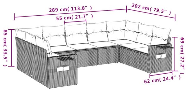 VidaXL U alakú Kerti Garnitúra - 9 részes - Bézs Polyrattan