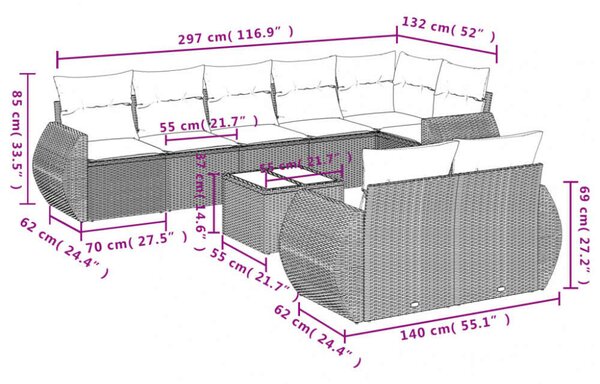 VidaXL Polyrattan Kerti Ülőgarnitúra - 9 részes