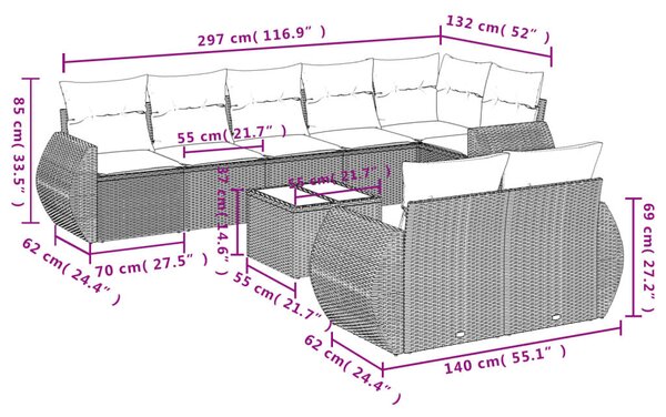 VidaXL Polyrattan Kerti Ülőgarnitúra - 9 részes
