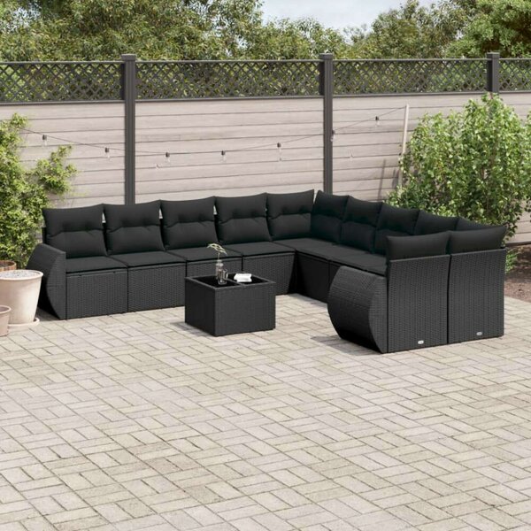 VidaXL Polyrattan Kerti Ülőgarnitúra - 11 részes - Fekete