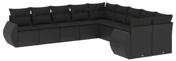 Polyrattan Kerti Ülőgarnitúra - 10 részes - Fekete