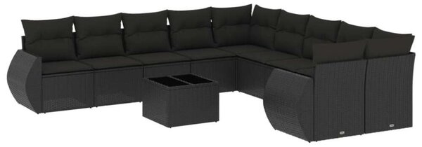 VidaXL Polyrattan Kerti Ülőgarnitúra - 11 részes - Fekete