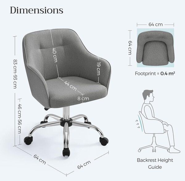 Ergonomikus irodai szék, állítható magasságú, 65x69x(83-93) cm, szürke