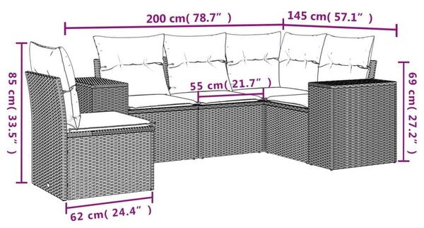 VidaXL Polyrattan Kerti Ülőgarnitúra - 5 részes - Szürke