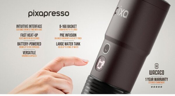Hordozható automata eszpresszógép Nespresso kapszulákkal, Wacaco, Pixapresso, bordó
