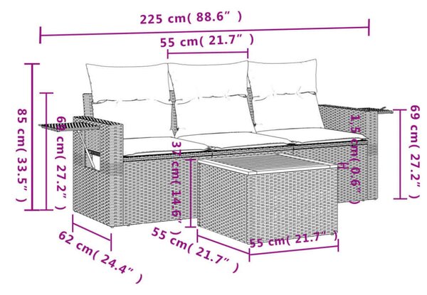 VidaXL Polyrattan Kerti Ülőgarnitúra - 4 részes