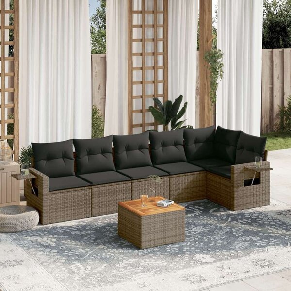 Polyrattan Kerti Ülőgarnitúra - 7 részes - Szürke