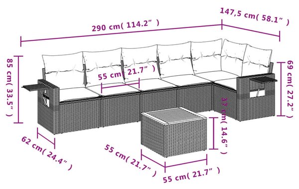 Polyrattan Kerti Ülőgarnitúra - 7 részes - Szürke