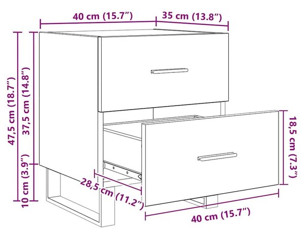VidaXL Éjjeliszekrény 2 pcs Régi fa és fekete 40 x 35 x 47,5 cm