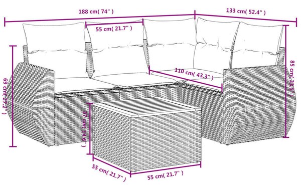 VidaXL Polyrattan Kerti Ülőgarnitúra - 5 részes - Bézs