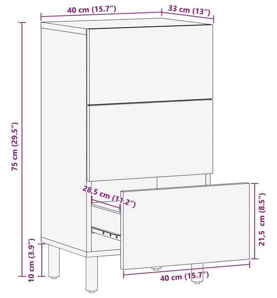 VidaXL Széf fiókkal Akácbarna felület 40 x 33,5 x 75 cm Tömör Mangófát