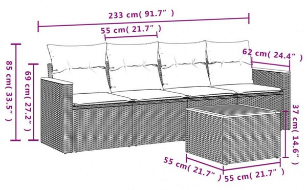 VidaXL 5 részes szürke polyrattan kerti garnitúra