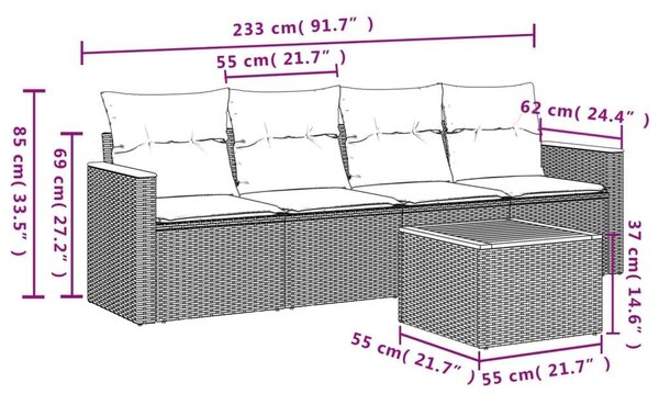 VidaXL 5 részes szürke polyrattan kerti garnitúra