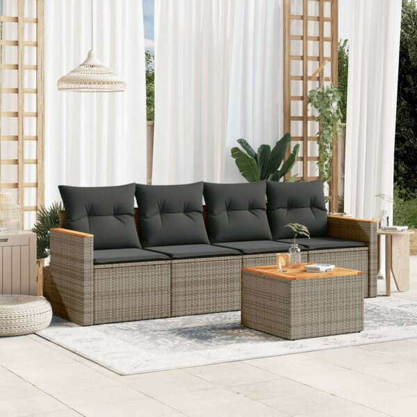 VidaXL 5 részes szürke polyrattan kerti garnitúra
