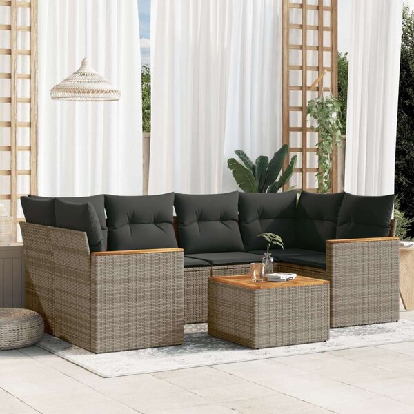 VidaXL Polyrattan Kerti Ülőgarnitúra - 7 részes - Szürke