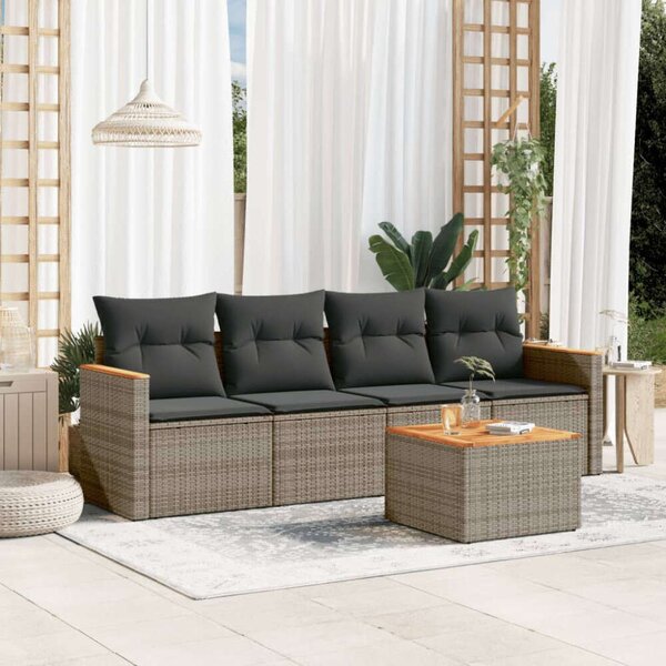 VidaXL 5 részes szürke polyrattan kerti garnitúra