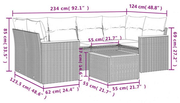 VidaXL Polyrattan Kerti Ülőgarnitúra - 7 részes - Szürke