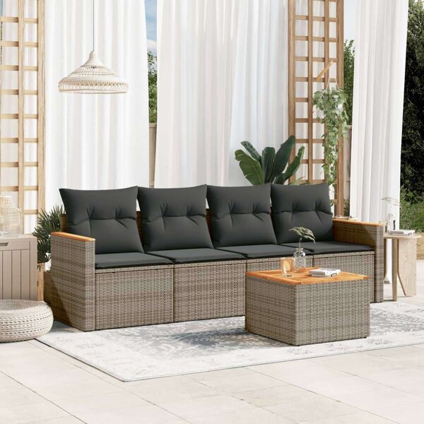 VidaXL 5 részes szürke polyrattan kerti garnitúra