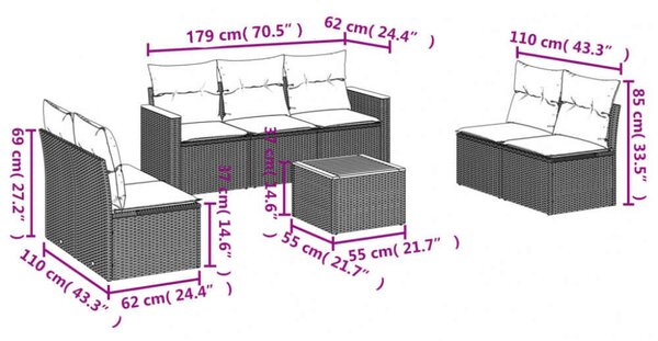 VidaXL Polyrattan Kerti Ülőgarnitúra - 8 részes - Bézs