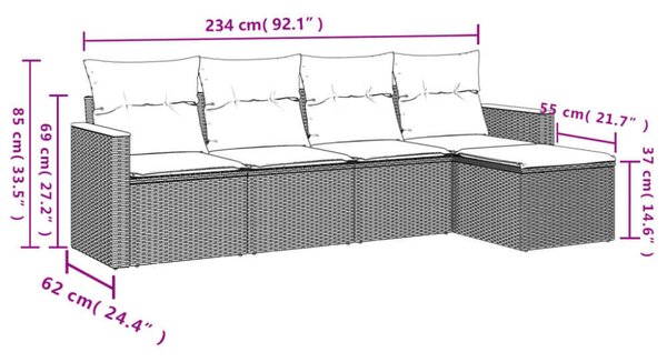 VidaXL 5 részes Polyrattan Kerti Ülőgarnitúra - Bézs