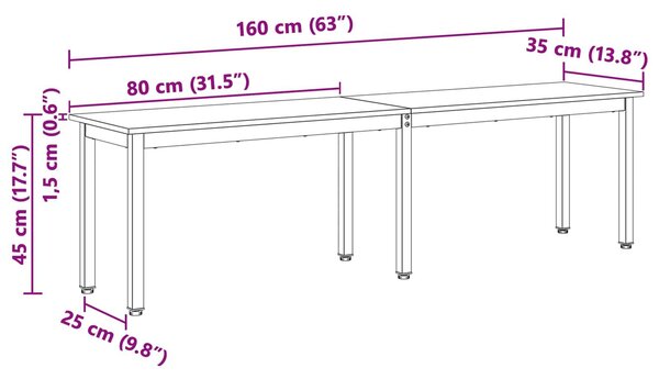 VidaXL pad Fehér 160 x 35 x 45 cm Tömör fenyőfa