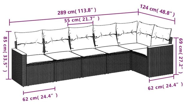 VidaXL Polyrattan Kerti Ülőgarnitúra - 6 részes - Szürke