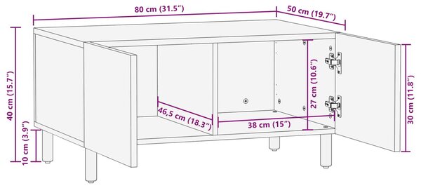 VidaXL Dohányzóasztal Fehér 80 x 50 x 40 cm Tömör Mangófát
