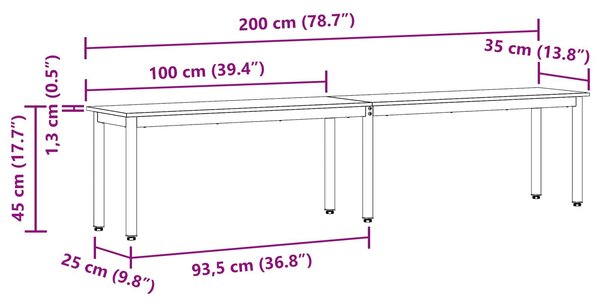 VidaXL pad Fehér 200 x 35 x 45 cm Tömör fenyőfa