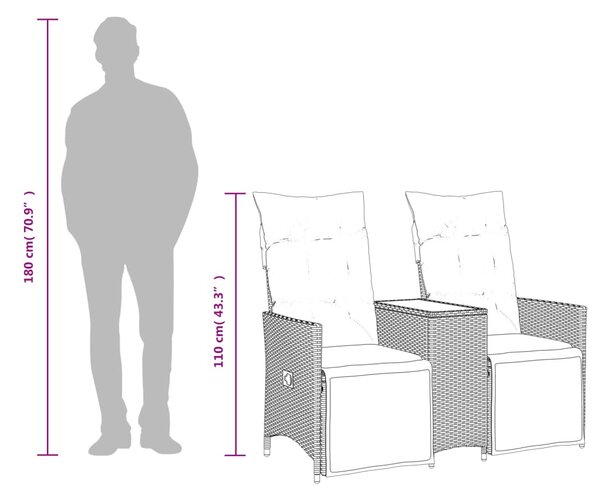 2 személyes bézs polyrattan dönthető kerti kanapé asztallal