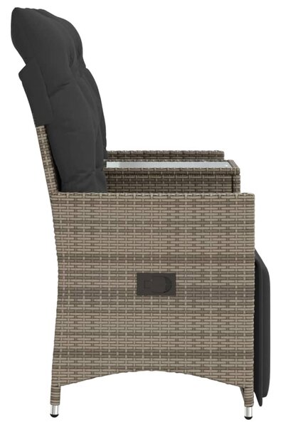 2 személyes szürke polyrattan dönthető kerti kanapé asztallal