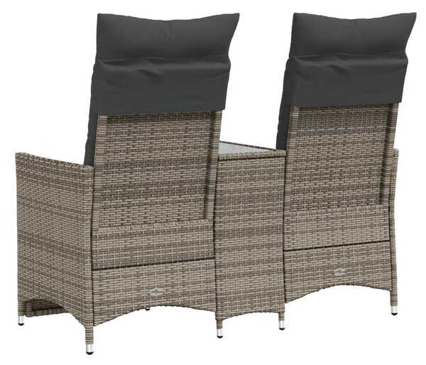 2 személyes szürke polyrattan dönthető kerti kanapé asztallal