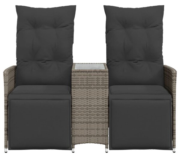 2 személyes szürke polyrattan dönthető kerti kanapé asztallal