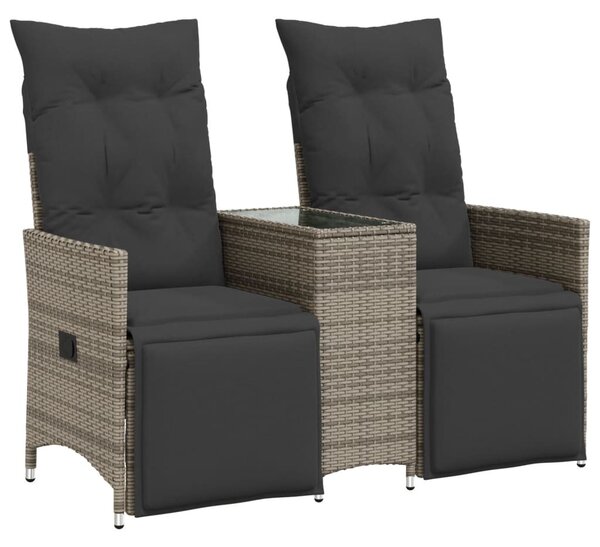 2 személyes szürke polyrattan dönthető kerti kanapé asztallal