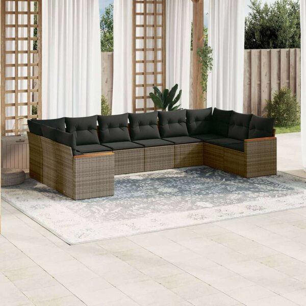 VidaXL Polyrattan Kerti Ülőgarnitúra - 10 részes - Szürke