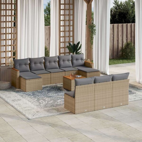 VidaXL Polyrattan Kerti Ülőgarnitúra - 11 részes - Bézs