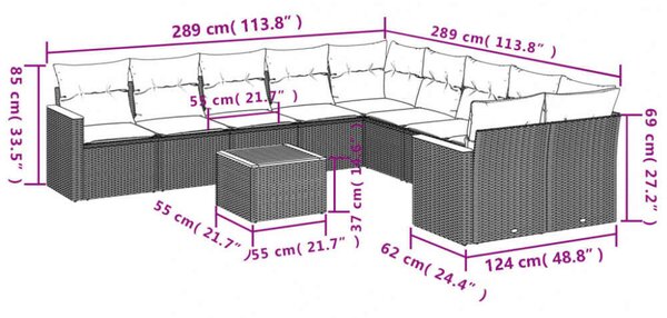 VidaXL Polyrattan Kerti Ülőgarnitúra - 11 részes - Fekete