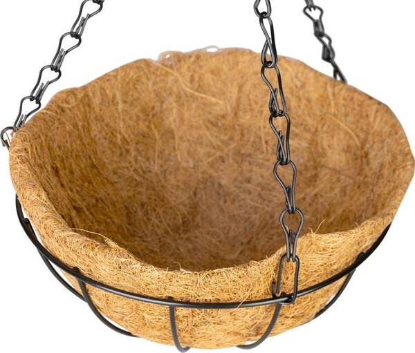 Strend Pro akasztó, virágcserép tartó, acél/kókusz, akasztós, lánccal és akasztóval, 20 cm