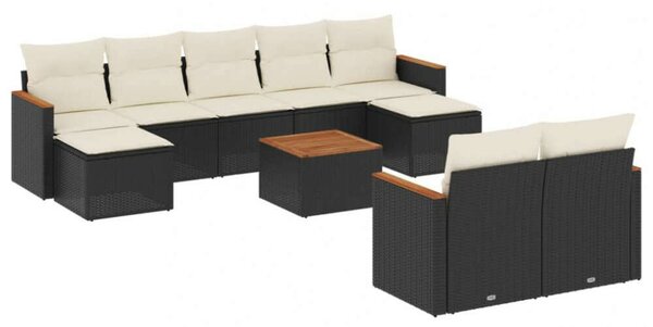 VidaXL Polyrattan Kerti Ülőgarnitúra - 10 részes - Fekete
