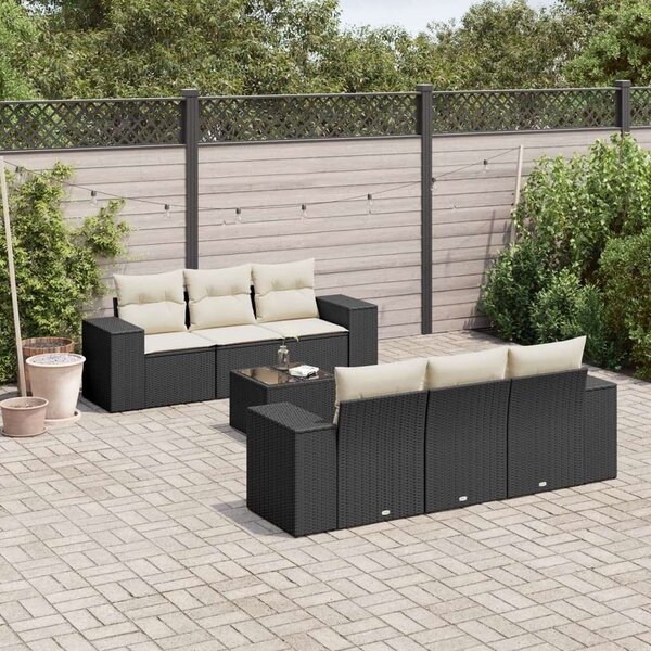 VidaXL Polyrattan Kerti Ülőgarnitúra - 7 részes - Fekete