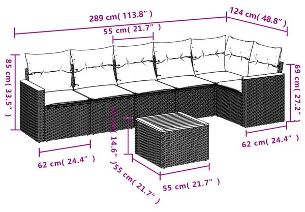 VidaXL Polyrattan Kerti Ülőgarnitúra - 7 részes - Fekete