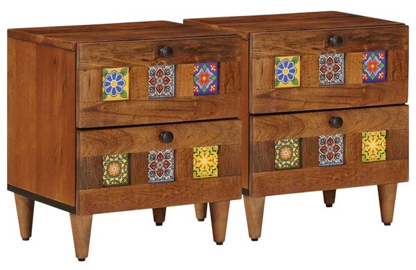 VidaXL Éjjeliszekrény 2 pcs Barna 40 x 33 x 46 cm Tömör Mangófát