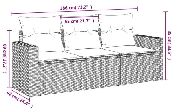 VidaXL 3 részes Kerti Ülőgarnitúra - Fekete Polyrattan