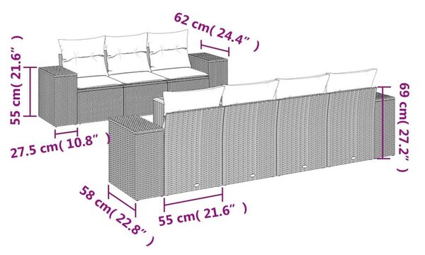 VidaXL Polyrattan Kerti Ülőgarnitúra - 8 részes, Bézs