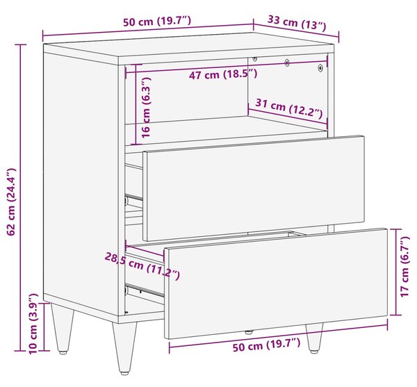 VidaXL Éjjeliszekrény fiókkal Barna 50 x 33 x 62 cm Tömör Mangófát